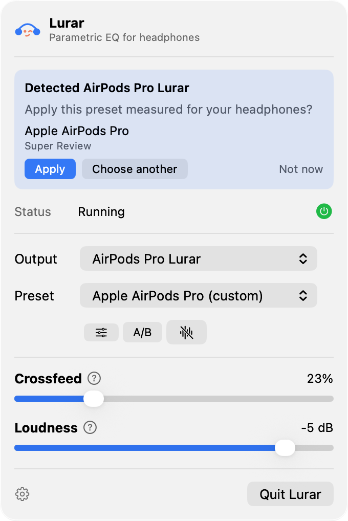 Auto-detect banner suggesting a matching preset