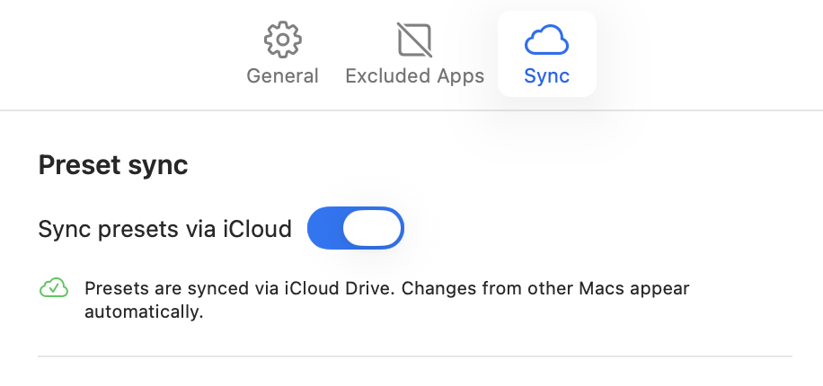 Settings sync tab